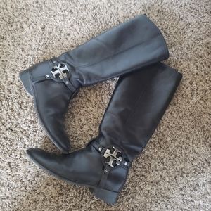 *DONATING SOON* TORY BURCH Black Leather Riding Boots with Silver Logo Size 8M